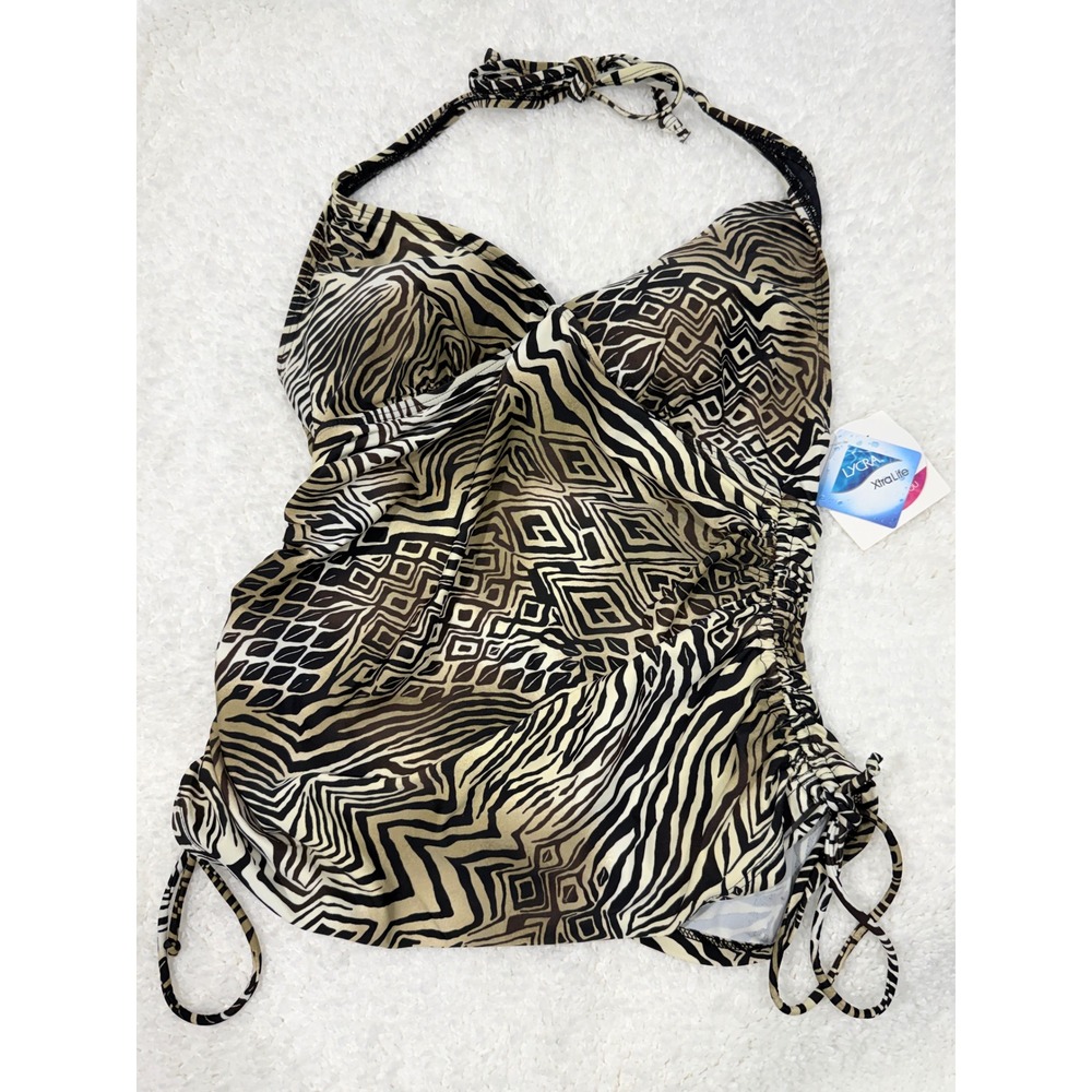 NWT Croft & Barrow Halter Tankini Top Womens sz 14 Brown Zebra Tummy Slimmer
